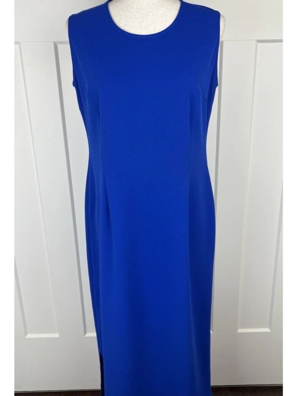 Ming Wang Blue Midi Dress Small Sleeveless Stretch Knit Pullover Career